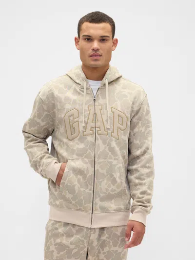 Gap Factory Relaxed Gap Logo Print Zip Hoodie In Neutral