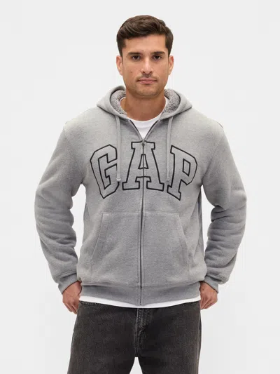 Gap Factory Relaxed Gap Logo Sherpa-lined Zip Hoodie In Gray