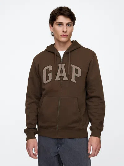 Gap Factory Relaxed Gap Logo Zip Hoodie In Brown