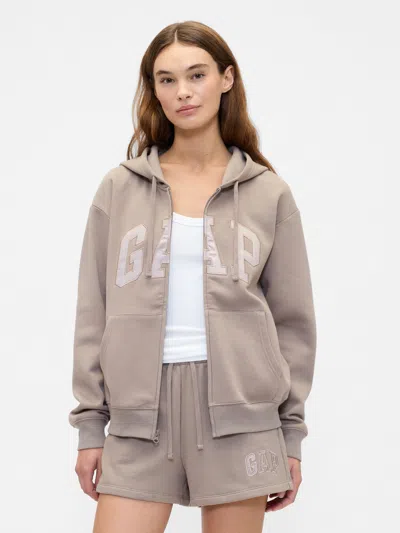 Gap Factory Relaxed Gap Logo Zip Hoodie In Brown