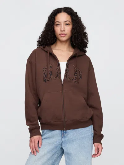 Gap Factory Relaxed Gap Logo Zip Hoodie In Brown
