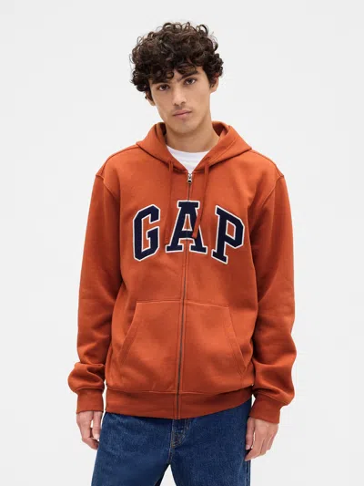 Gap Factory Relaxed Gap Logo Zip Hoodie In Brown