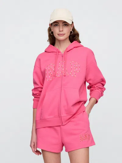 Gap Factory Relaxed Gap Logo Zip Hoodie In Pink