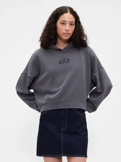 Gap Factory Relaxed Gap Mini-logo Cropped Hoodie In Gray