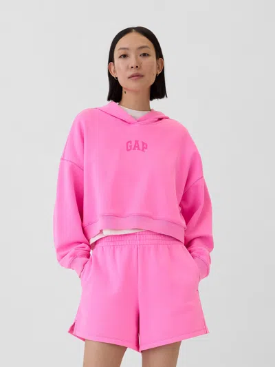 Gap Factory Relaxed Gap Mini-logo Cropped Hoodie In Pink