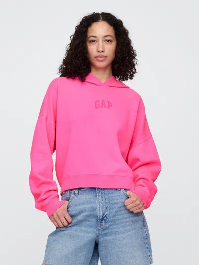 Gap Factory Relaxed Gap Mini-logo Cropped Hoodie In Pink
