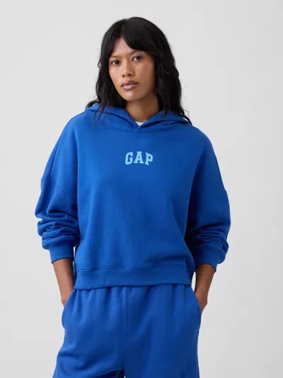 Gap Factory Relaxed Gap Mini-logo Cropped Hoodie In Blue