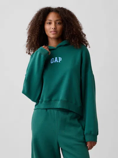Gap Factory Relaxed Gap Mini-logo Cropped Hoodie In Green