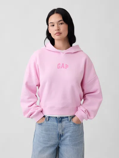 Gap Factory Relaxed Gap Mini-logo Cropped Hoodie In Pink