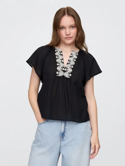 Gap Factory Relaxed Gauze Flutter Sleeve Top In Black