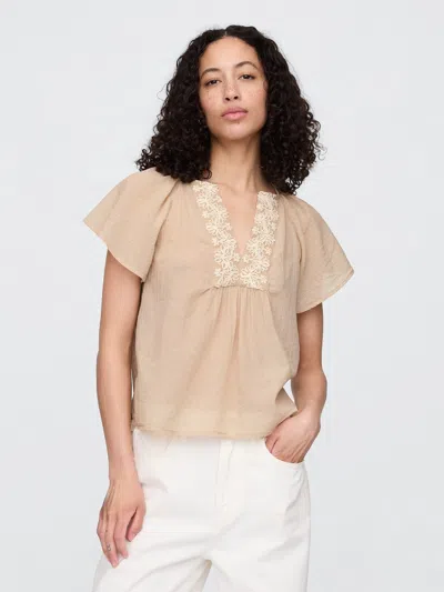 Gap Factory Relaxed Gauze Flutter Sleeve Top In Nude