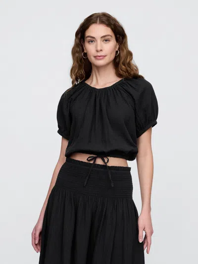 Gap Factory Relaxed Gauze Tie-hem Top In Black