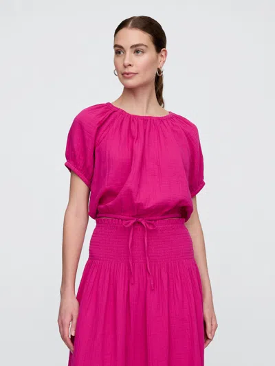 Gap Factory Relaxed Gauze Tie-hem Top In Pink