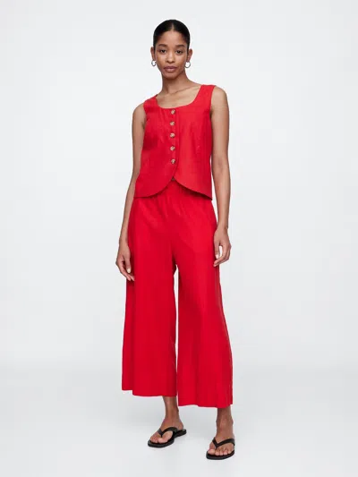 Gap Factory Relaxed Linen-blend Pull-on Crop Pants In Red
