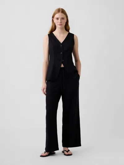 Gap Factory Relaxed Linen-blend Wide-leg Pants In Black