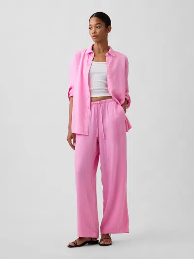 Gap Factory Relaxed Linen-blend Wide-leg Pants In Pink