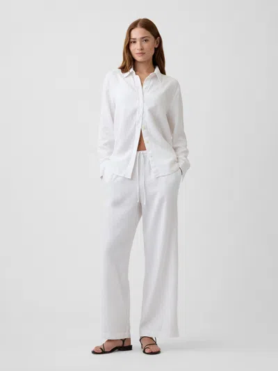 Gap Factory Relaxed Linen-blend Wide-leg Pants In White