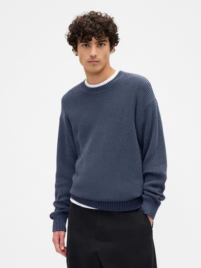 Gap Factory Relaxed Plaited Crewneck Sweater In Blue