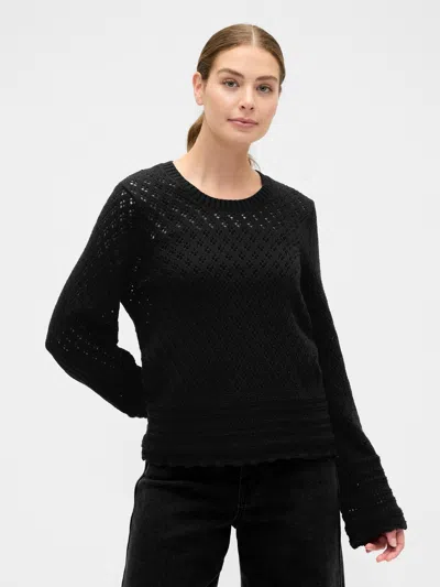 Gap Factory Relaxed Pointelle Balloon-sleeve Sweater In Black