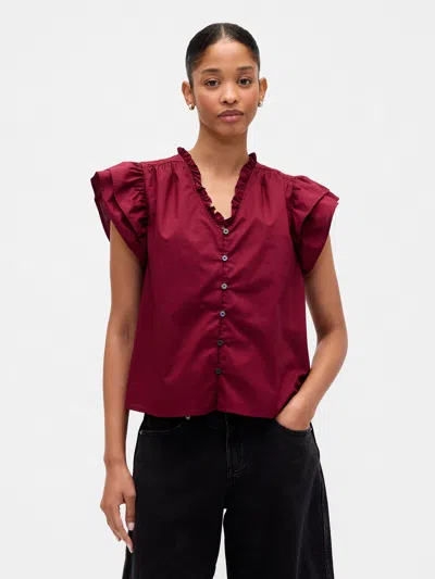 Gap Factory Relaxed Poplin Flutter Sleeve Top In Red