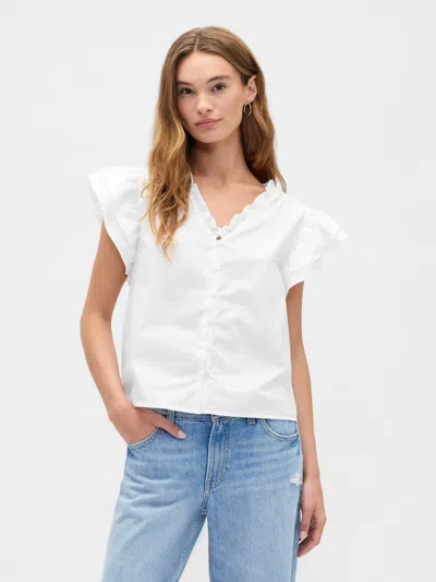 Gap Factory Relaxed Poplin Flutter Sleeve Top In White