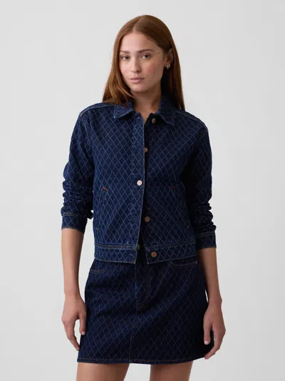 Gap Factory Relaxed Print Denim Jacket In Dark Wash