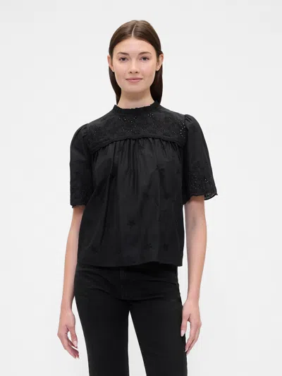 Gap Factory Relaxed Puff Sleeve Eyelet Top In Black