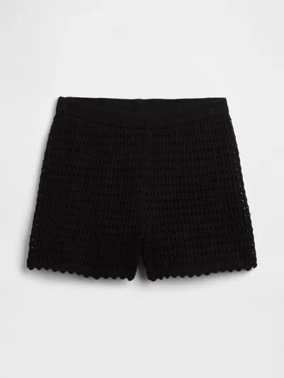 Gap Factory Relaxed Pull-on Crochet Sweater Shorts In Black