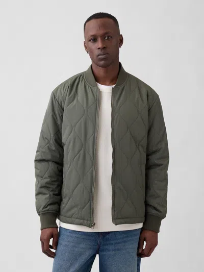 Gap Factory Relaxed Quilted Bomber Jacket In Green