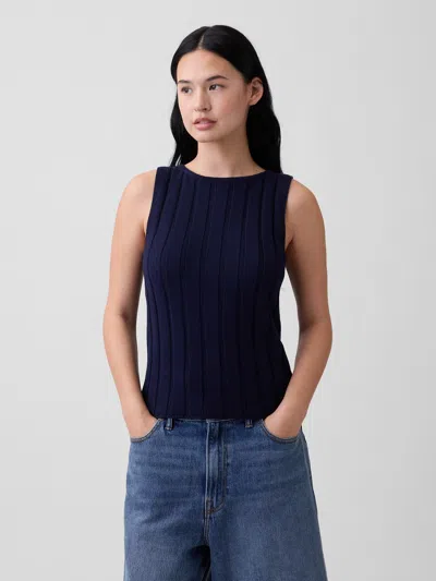 Gap Factory Relaxed Ribbed Boatneck Tank Top In Blue