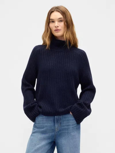 Gap Factory Relaxed Ribbed Mockneck Sweater In Blue