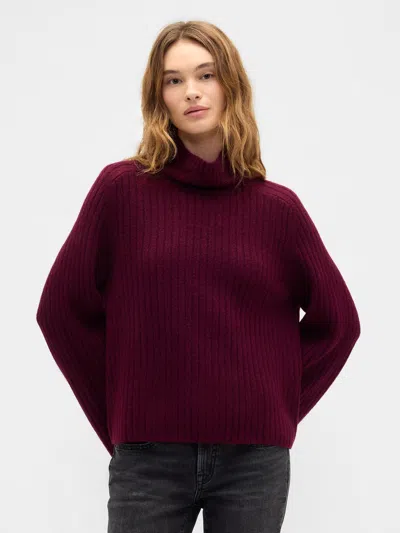 Gap Factory Relaxed Ribbed Mockneck Sweater In Burgundy