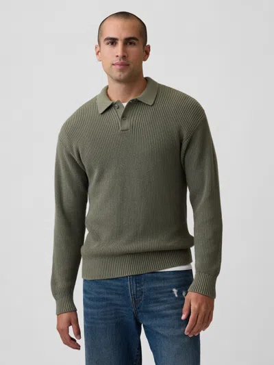 Gap Factory Relaxed Ribbed Polo Shirt Sweater In Green