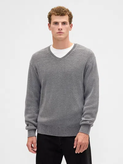 Gap Factory Relaxed Ribbed V-neck Sweater In Gray