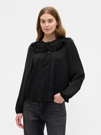 Gap Factory Relaxed Satin Ruffle Top In Black