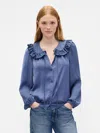 Gap Factory Relaxed Satin Ruffle Top In Blue