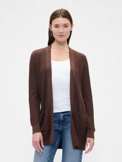 Gap Factory Relaxed Shaker-stitch Open-front Cardigan In Brown