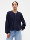 Gap Factory Relaxed Smocked Balloon-sleeve Top In Blue