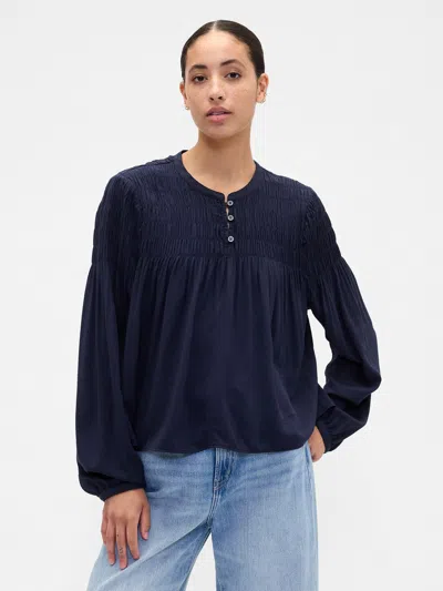 Gap Factory Relaxed Smocked Balloon-sleeve Top In Blue