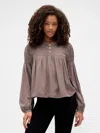 Gap Factory Relaxed Smocked Balloon-sleeve Top In Brown