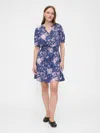 Gap Factory Relaxed Smocked Splitneck Mini Dress In Blue
