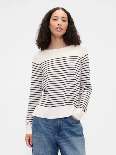 Gap Factory Relaxed Stripe Boatneck Sweater In White