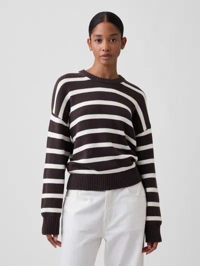 Gap Factory Relaxed Stripe Crewneck Sweater In Brown White Stripe
