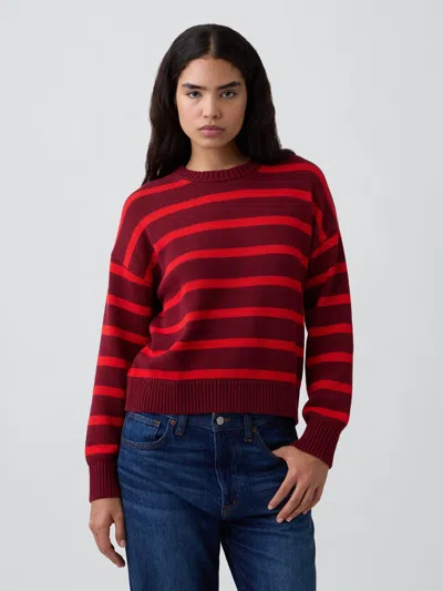 Gap Factory Relaxed Stripe Crewneck Sweater In Burgundy Stripe