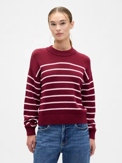 Gap Factory Relaxed Stripe Cropped Sweater In Burgundy