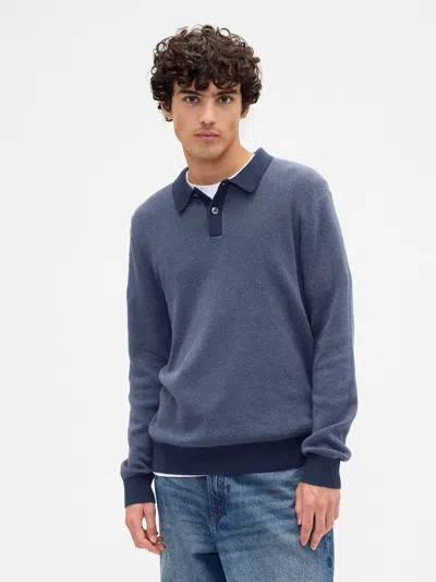 Gap Factory Relaxed Textured Polo Shirt Sweater Shirt In Blue