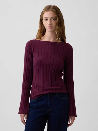 Gap Factory Ribbed Bell Sleeve Boatneck Sweater In Tuscan Red