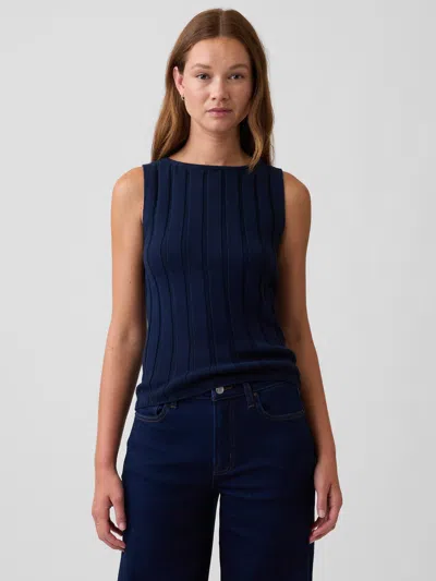 Gap Factory Ribbed Boatneck Sweater Top In Tapestry Navy