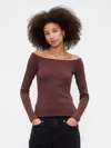 Gap Factory Ribbed Boatneck Top In Burgundy