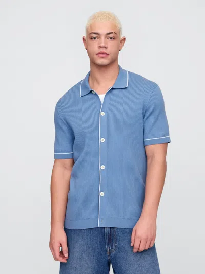 Gap Factory Ribbed Button-front Polo Shirt Shirt In Blue